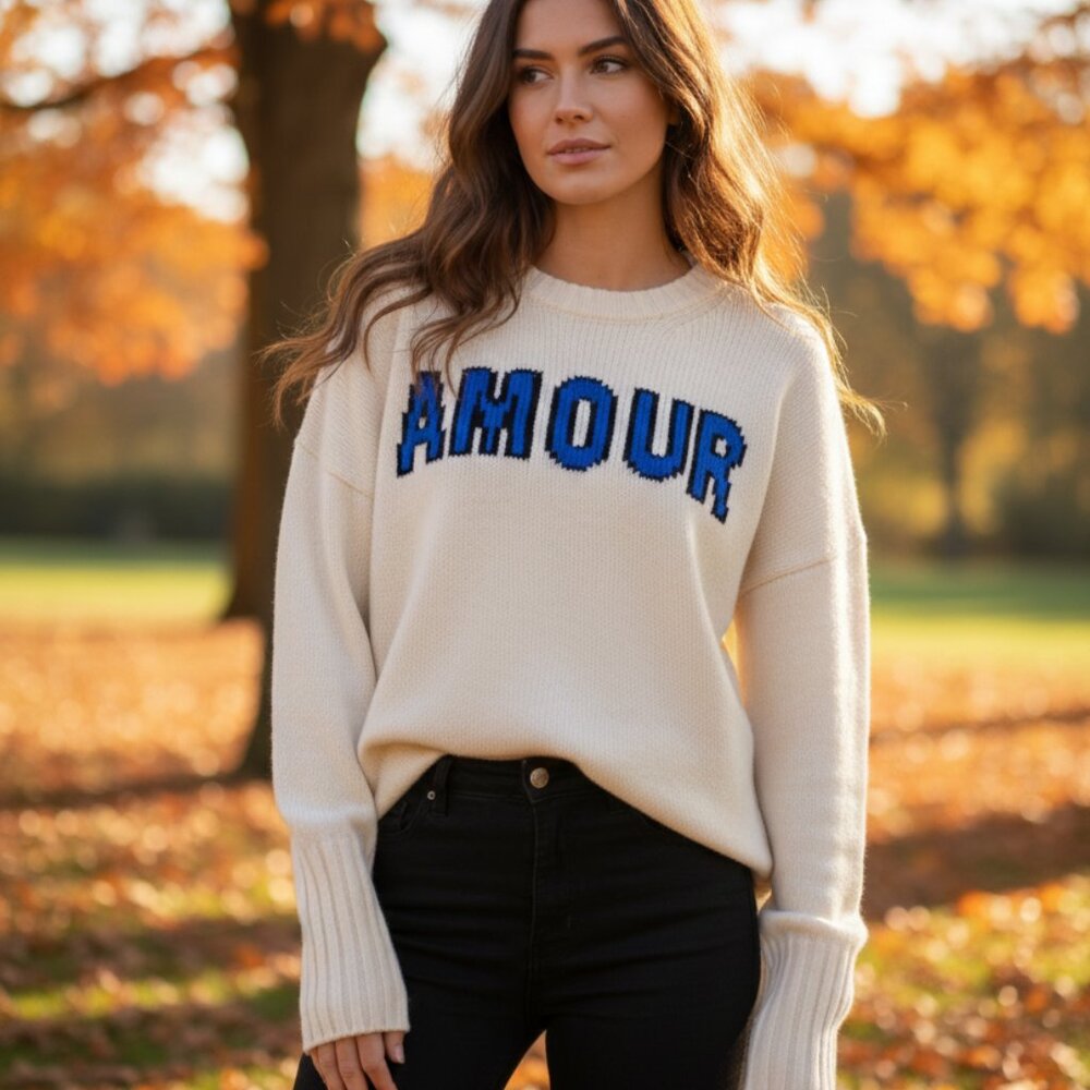 Zadig & Voltaire Cream Merino Wool Sweater with Blue Amour